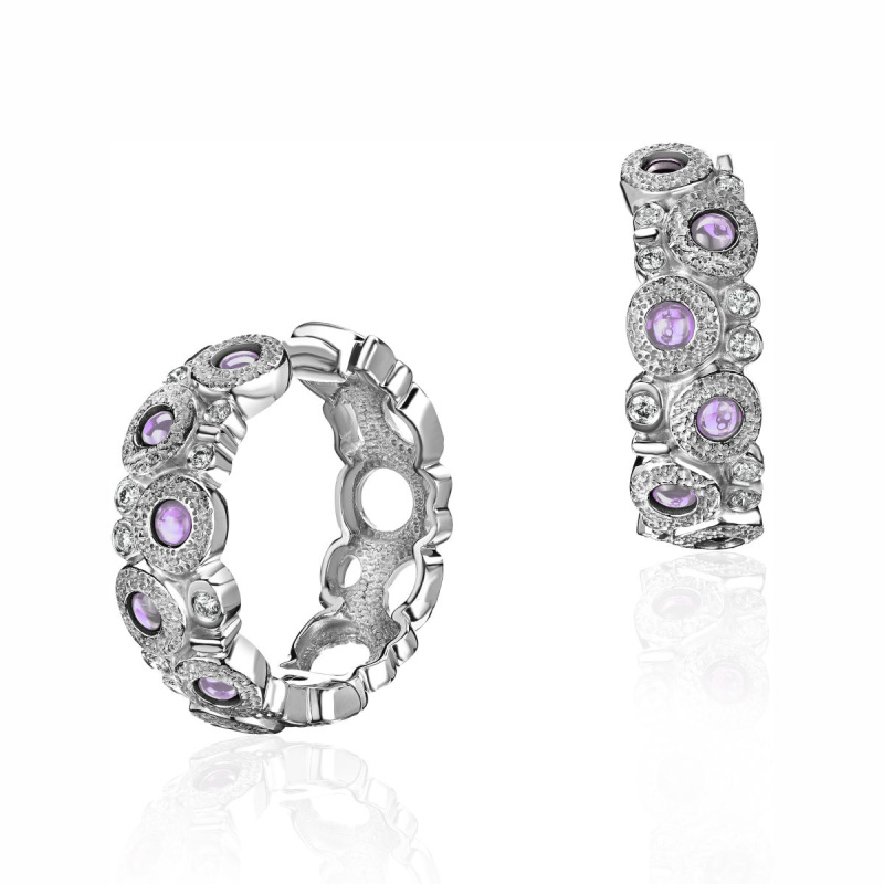 Серьги из белого золота 750 пробы с бриллиантами и аметистами 01С6215206-4