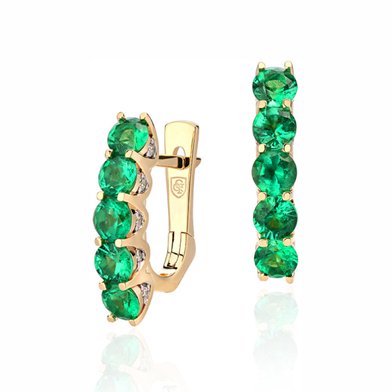 Серьги из желтого золота 585 пробы с изумрудами и бриллиантами 01С6313382-1