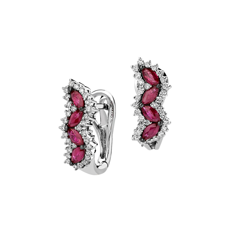 Серьги из белого золота 585 пробы с рубинами и бриллиантами 01С6213217-1