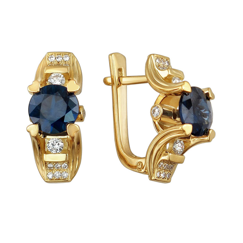 Серьги из желтого золота 750 пробы с сапфирами и бриллиантами 01С646314-1