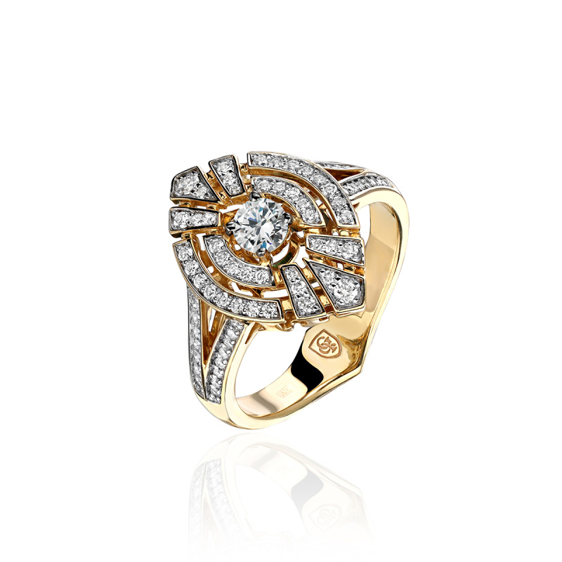 Кольцо из желтого золота 585 пробы с бриллиантами 01К6314182