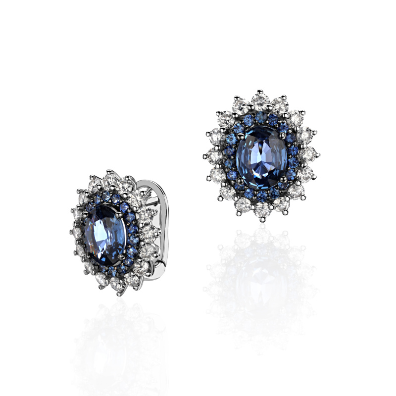 Серьги из белого золота 585 пробы с сапфирами и бриллиантами 01С6213175-1