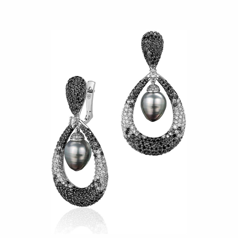 Серьги из белого золота 585 пробы с жемчугом и бриллиантами 01С6213106-4