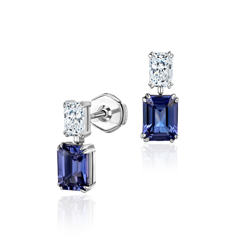Серьги из белого золота 585 пробы с танзанитом и сапфирами 01С5217250-1