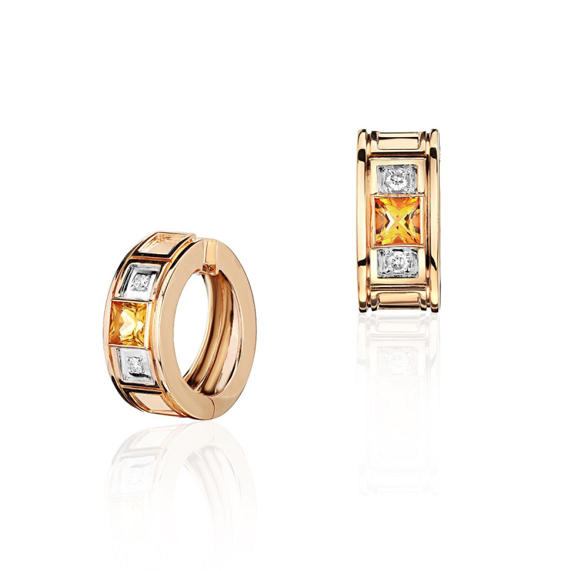 Серьги из красного золота 585 пробы с цитринами и бриллиантами 01С6116557-1