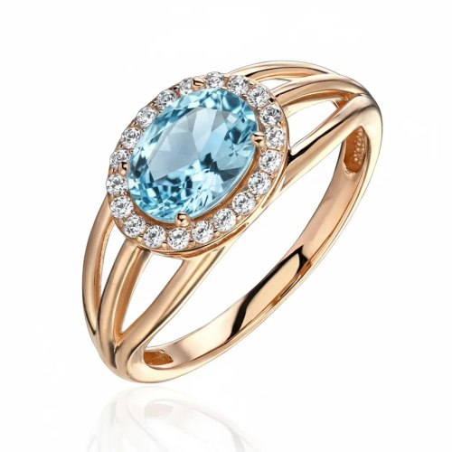 Кольцо из красного золота 585 пробы с топазом и фианитами 01К3116527-1