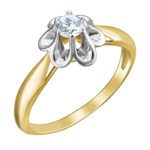 Кольцо из комбинированного золота 585 пробы с фианитом 01К1613925Ж