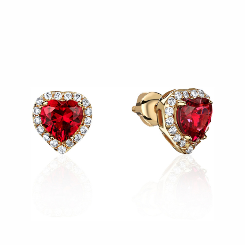Серьги из желтого золота 585 пробы с нанорубинами и фианитами 01С2314628-1