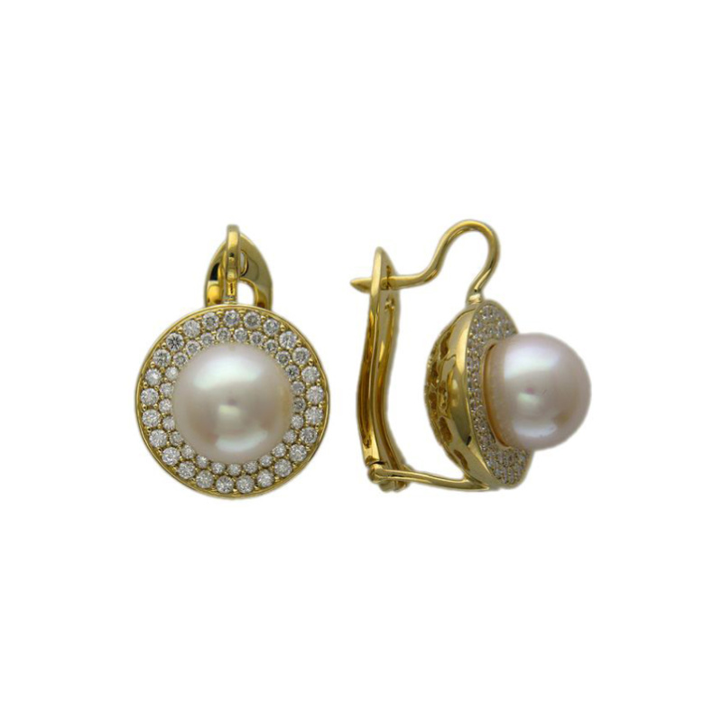Серьги из желтого золота 750 пробы с жемчугом и бриллиантами 01С6421014-1