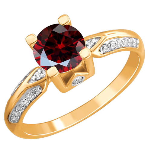 Кольцо из красного золота 585 пробы с гранатом и фианитами 01К3113269Р-6