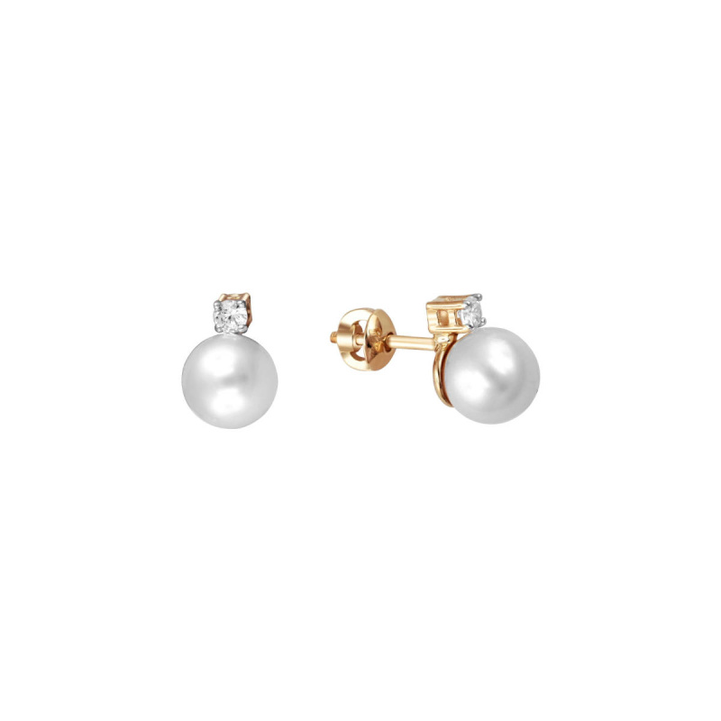 Серьги из красного золота 585 пробы с жемчугом и фианитами 01С3112012-1
