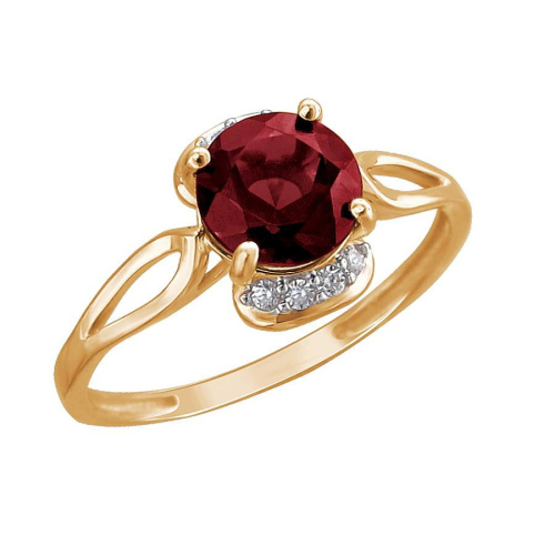 Кольцо из красного золота 585 пробы с гранатом и фианитами 01К3113266Р-4