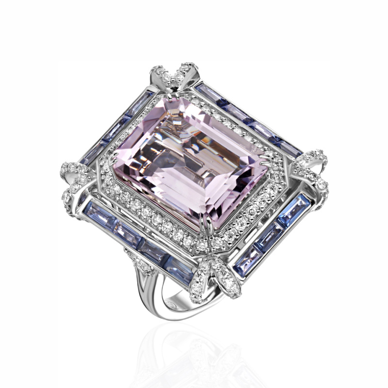 Кольцо из белого золота 585 пробы с сапфирами и бриллиантами 01К6714196-5