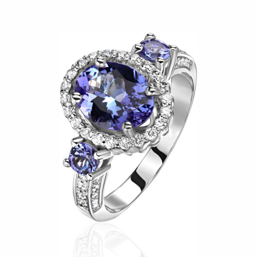 Кольцо из белого золота 585 пробы с танзанитами и бриллиантами 01К6215088-4