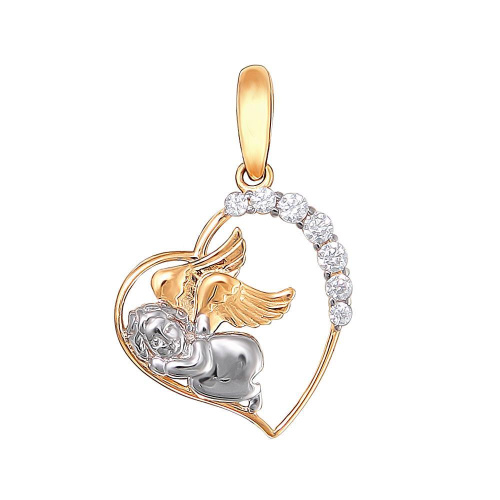 Подвеска "Сердце с ангелом" из красного золота 585 пробы с фианитами 01П113322Р