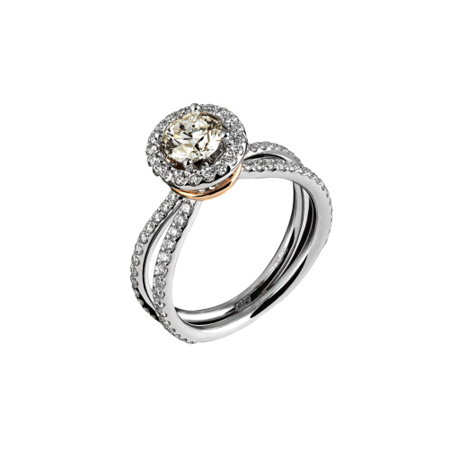 Кольцо из комбинированного золота 750 пробы с сапфиром и бриллиантами 01К686960-2