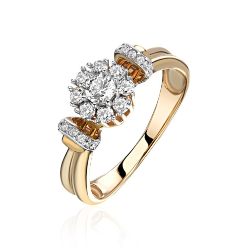 Кольцо из комбинированного золота 585 пробы с фианитами 01К1615201Ж