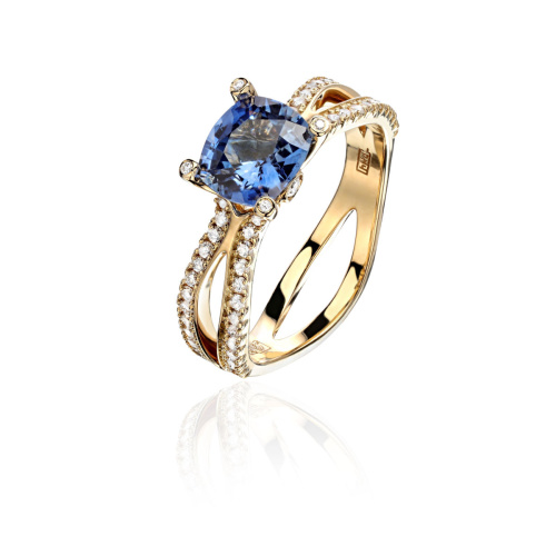Кольцо из желтого золота 750 пробы с сапфиром и бриллиантами 01К6471106-1
