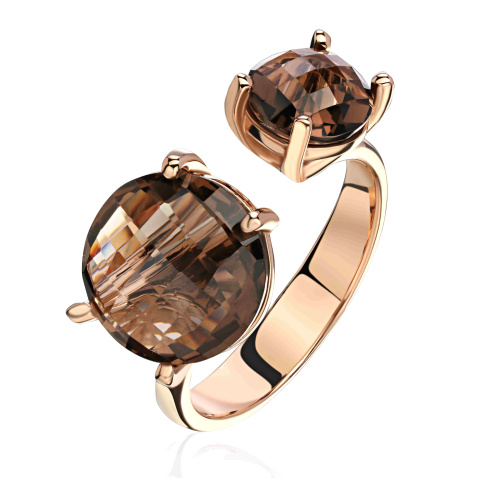 Кольцо из красного золота 585 пробы с раухтопазами 01К313944-2