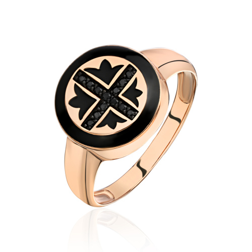 Кольцо из красного золота 585 пробы с фианитами и эмалью 01Т2113589ЭЧР-1