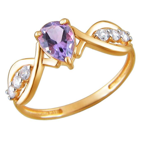 Кольцо из красного золота 585 пробы с аметистом и фианитами 01К3112070-2