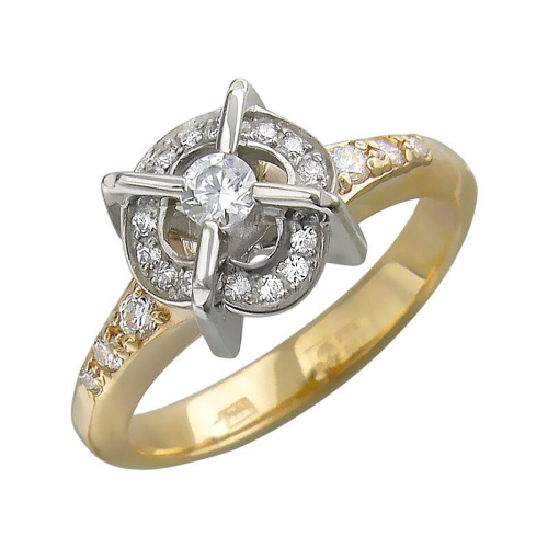 Кольцо из двух цветов золота 585 пробы с фианитами 01К166653Ж