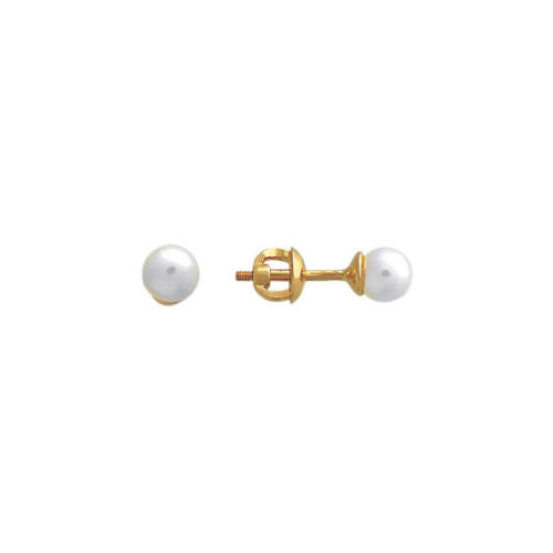 Серьги из желтого золота 585 пробы с жемчугом 01С332298-1