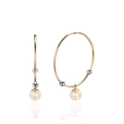 Серьги из двух цветов золота 585 пробы с жемчугом 01С3614715Ж-1