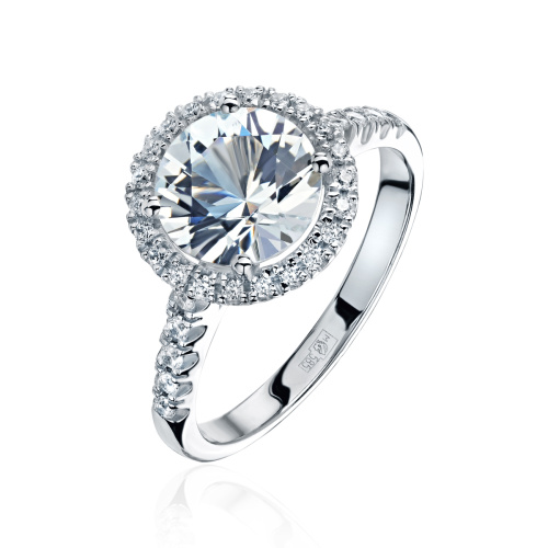 Кольцо из белого золота 585 пробы с топазом и фианитами 01К327657-2