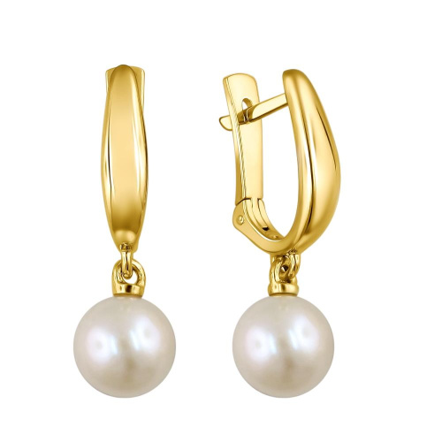 Серьги из желтого золота 585 пробы с жемчугом 01С3313114-1