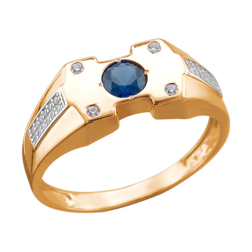 Кольцо из красного золота 585 пробы с наносапфиром и фианитами 01Т2113586-1