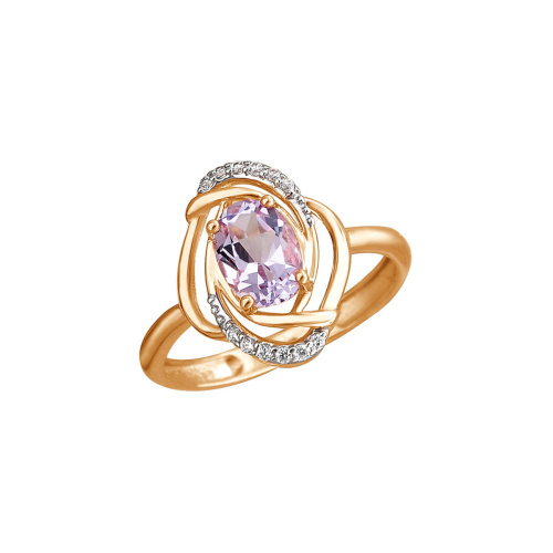 Кольцо из красного золота 585 пробы с аметистом и фианитами 01К3113196Р-2