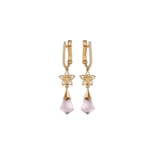 Серьги из красного золота 585 пробы с кварцем и фианитом 01С317897-2