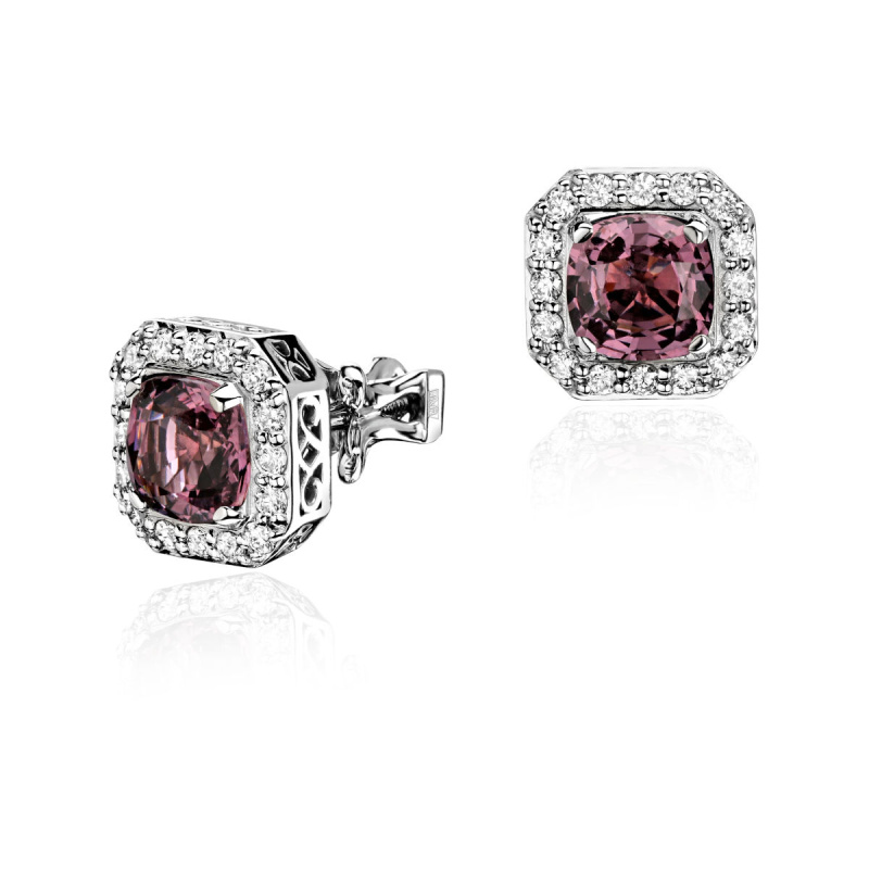 Серьги из белого золота 585 пробы со шпинелью и бриллиантами 01С6214252-2