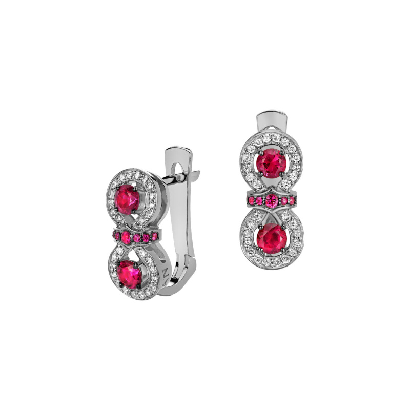 Серьги из белого золота 750 пробы с бриллиантами и рубинами 01С677928-3