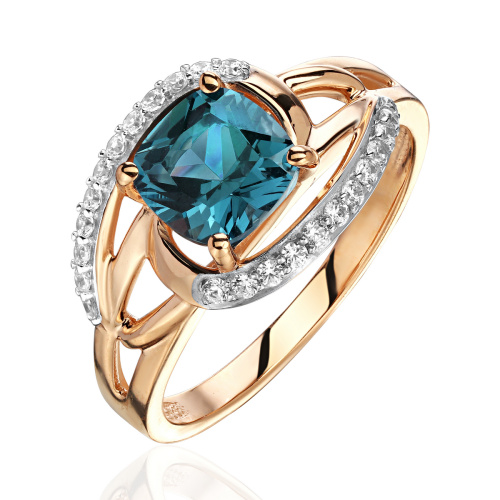 Кольцо из красного золота 585 пробы с наноситал топазом и фианитами 01К2116422Р-1