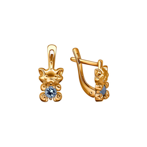 Серьги из красного золота 585 пробы с синт. шпинелью 01С2112766-4
