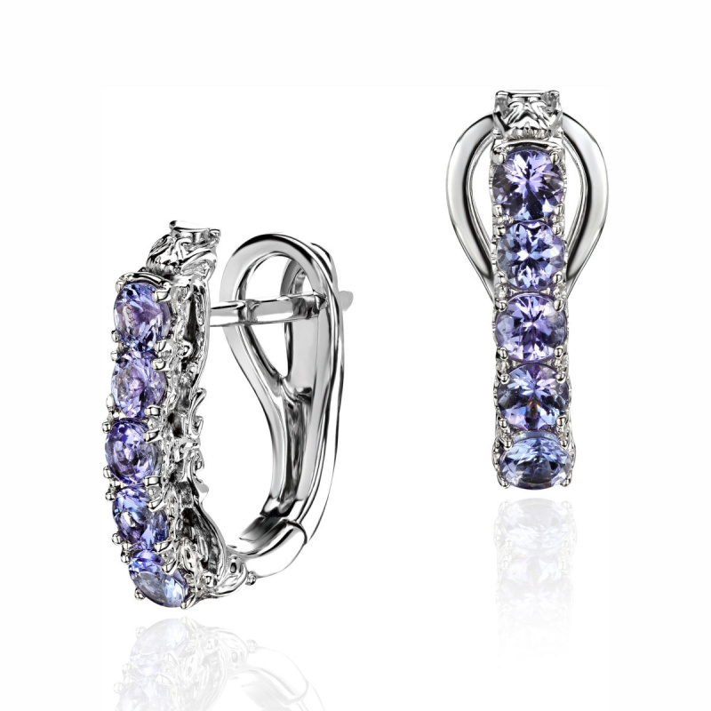 Серьги из белого золота 585 пробы с танзанитами 01С327394-1