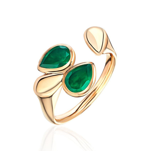 Кольцо из красного золота 585 пробы с зелеными агатами 01К4116544-1