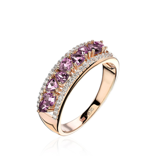Кольцо из красного золота 585 пробы с аметистами и фианитами 01К3115067-4