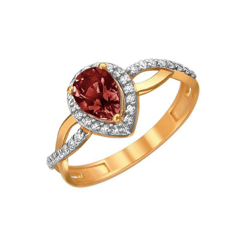 Кольцо из красного золота 585 пробы с гранатом и фианитами 01К3112053-3