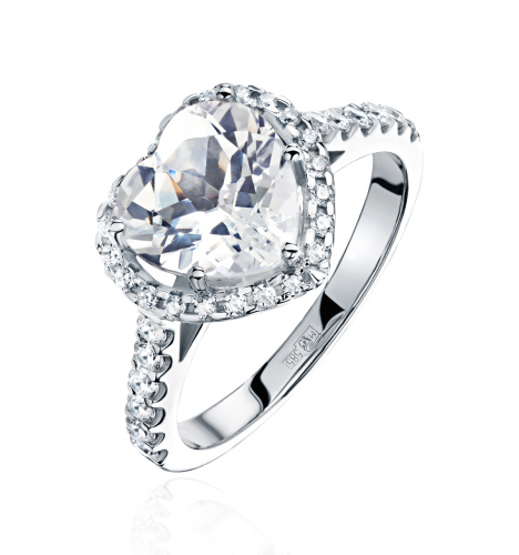 Кольцо из белого золота 585 пробы с топазом и фианитами 01К327671-2