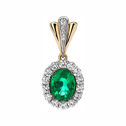 Подвеска из желтого золота 585 пробы с изумрудом и бриллиантами 01П633760-1