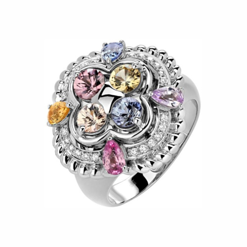 Кольцо из белого золота 585 пробы с сапфирами и бриллиантами 01К6214409-6