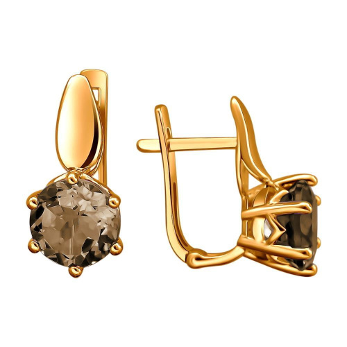 Серьги из красного золота 585 пробы с раухтопазами 01С3113271-3