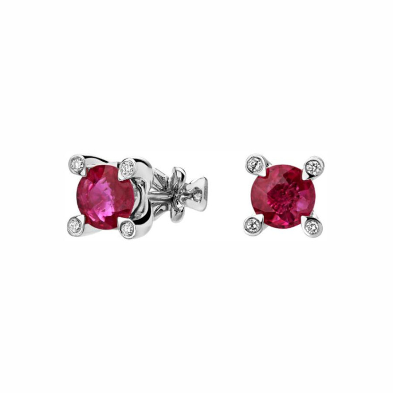 Серьги из белого золота 585 пробы с рубинами и бриллиантами 01С628805-3