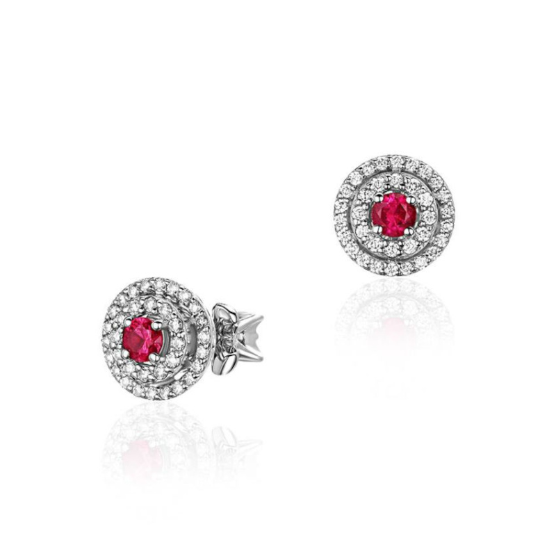 Серьги из белого золота 585 пробы с рубинами и бриллиантами 01С6215624-1