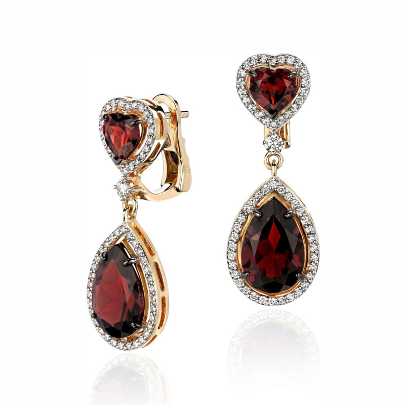 Серьги из желтого золота 585 пробы с гранатами и бриллиантами 01С6312975-2