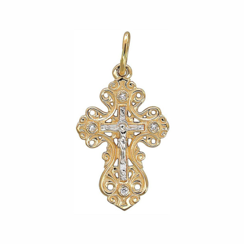 Крест нательный из желтого золота 585 пробы с фианитами 01Р130863