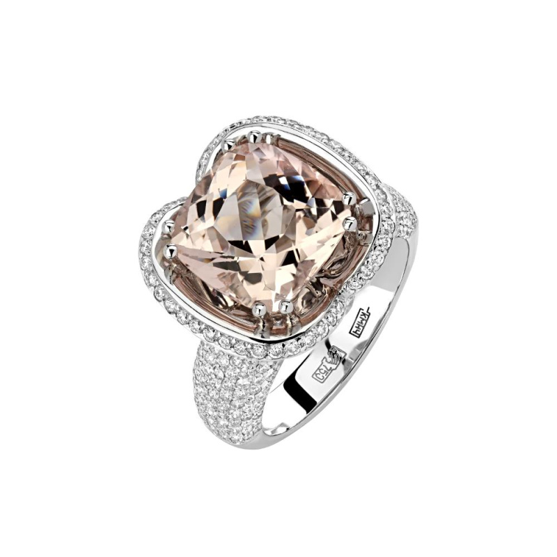 Кольцо из белого золота 750 пробы с морганитом и бриллиантами 01К674399-3